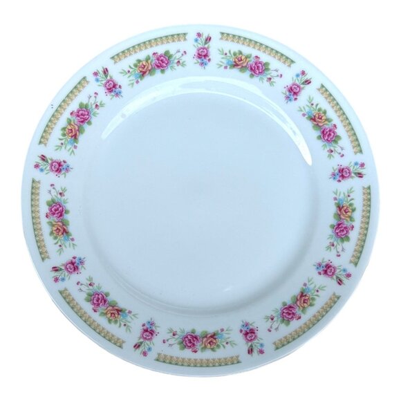 vintage/ unbranded Other - Vintage Chinese Floral Porcelain Dinner Plate With Pink Roses & Gold Accents
